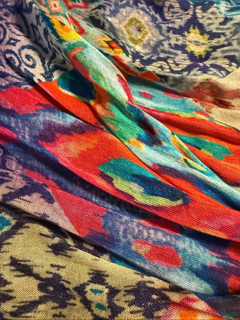 Chico’s Lightweight Multicolor Patterned Scarf - Pink, Orange, Blue, Purple